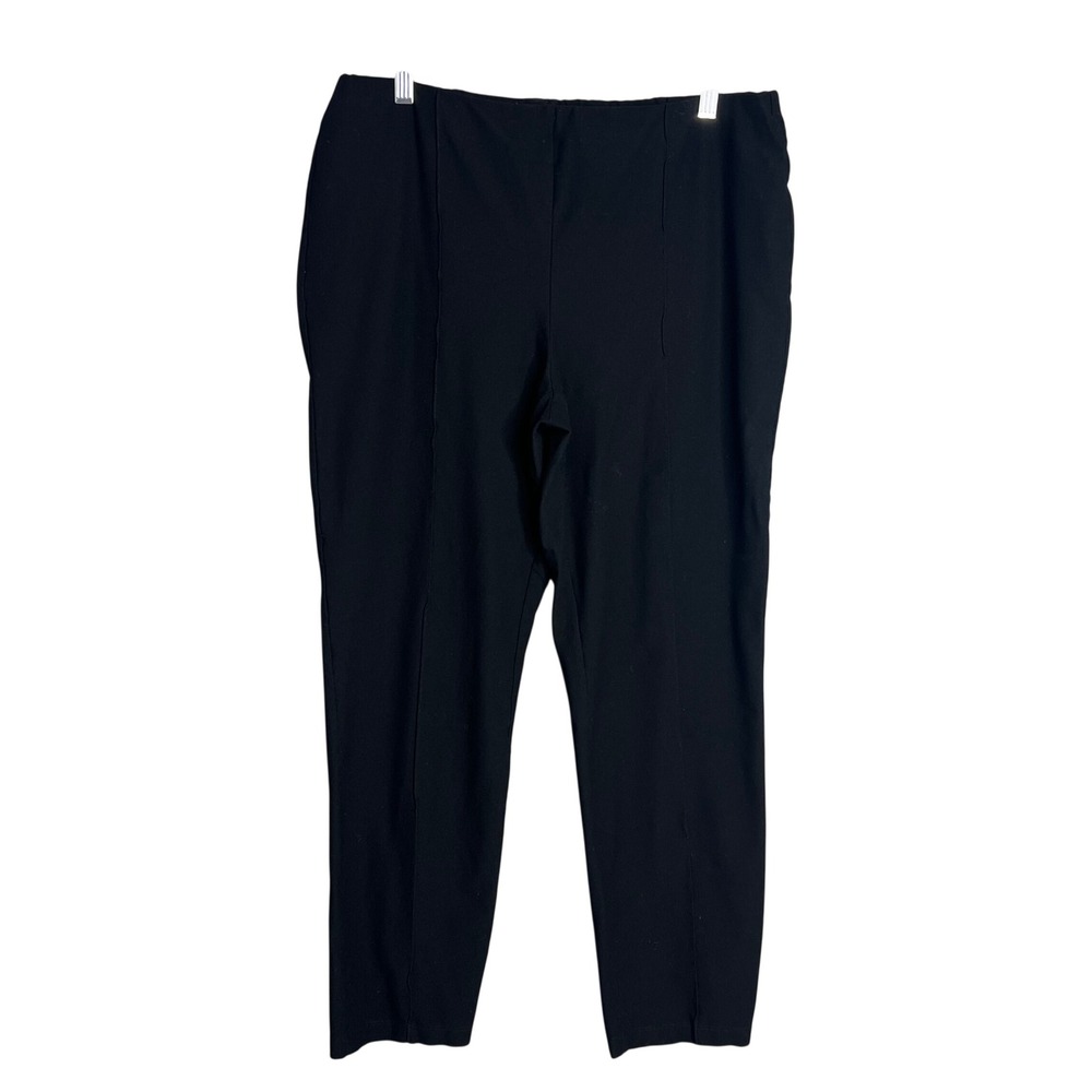 Eileen Fisher Crepe Pull On Pants Size L Black Front Seam Detail Travel Stretch